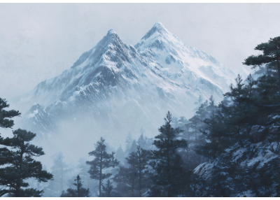 Фототапет Заснежени планини в мъгла – спокойствие и простор